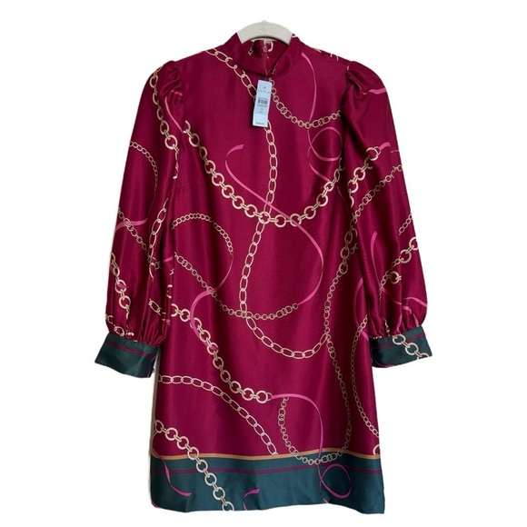 ANN TAYLOR CHAIN PRINT MOCK NECK SHIFT DRESS SZ XS - Picture 1 of 16